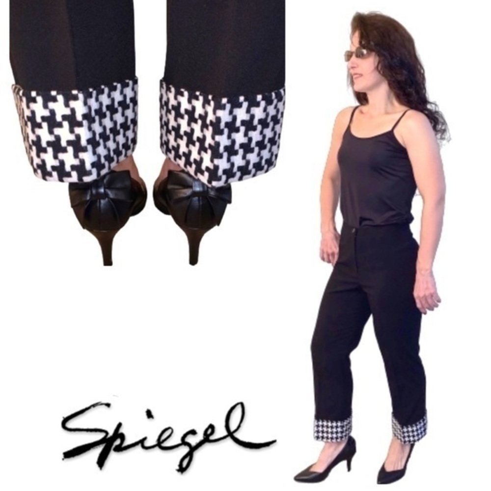 Spiegel black cropped pants black & white houndstooth Cuff 6 NWOT new - Picture 11 of 11